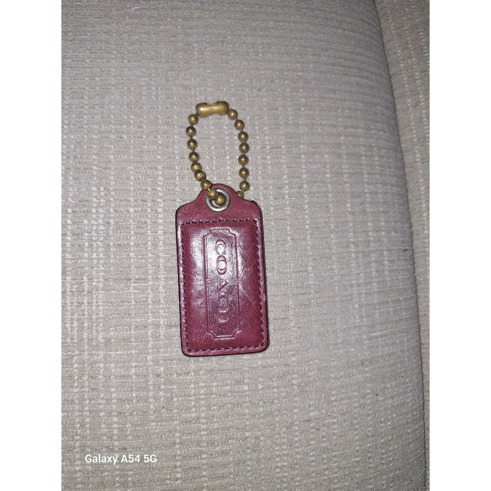 HT22. Coach Burgundy Plum Leather Hangtag Replacement Brass Ball Chain Bag Charm